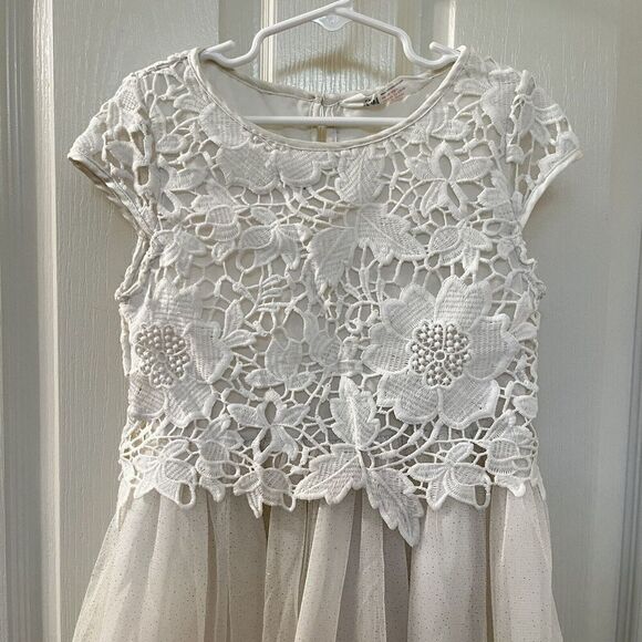 H&M Cream Floral Lace and Tulle Dress Gold Glitter Holiday Girls Size 8-9 - Picture 2 of 13